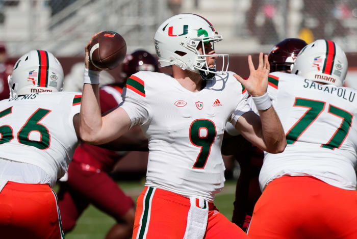 Miami quarterback Tyler Van Dyke vs Virginia Tech